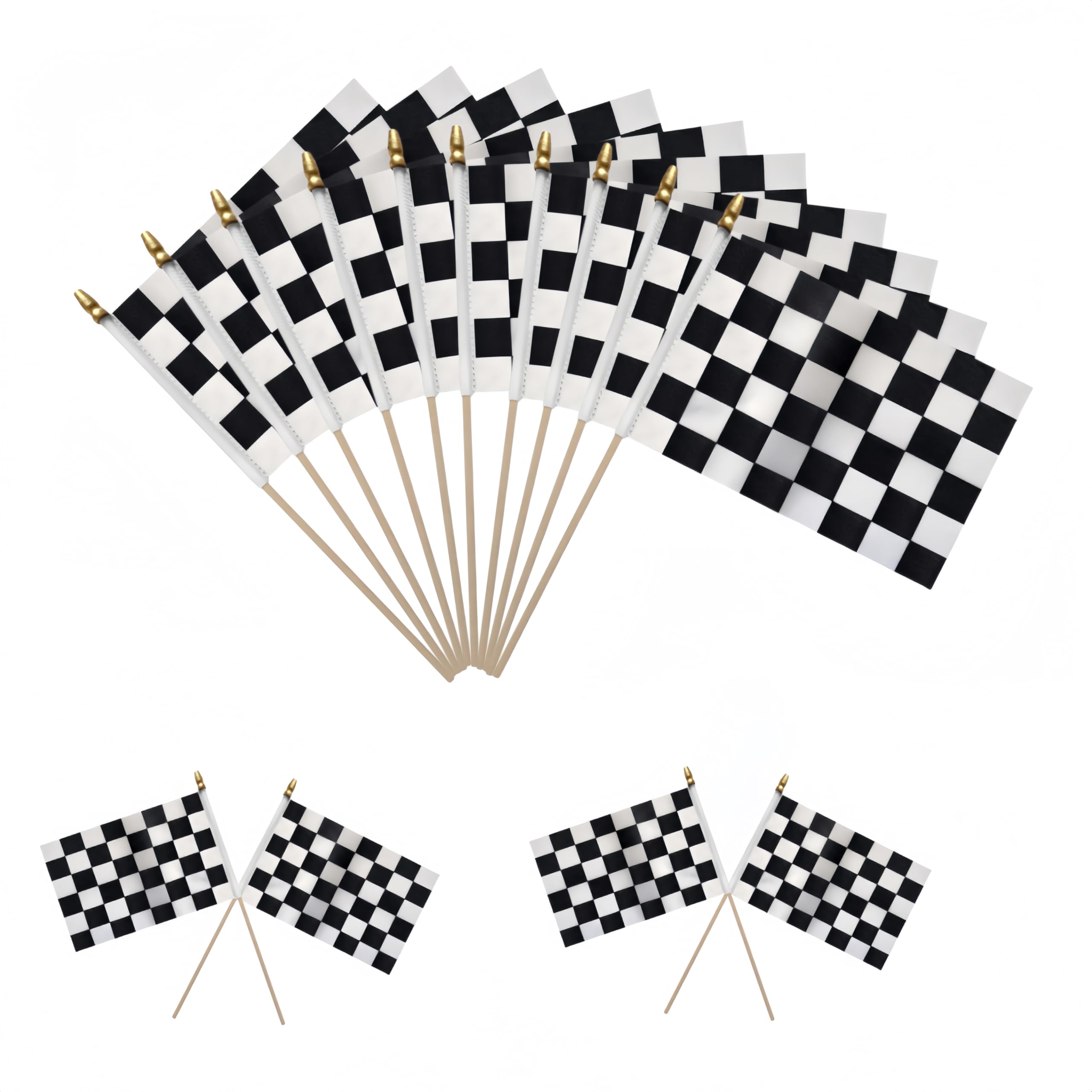 Racing Car Checkered Flag on a Wooden Stick - 20 PCS Hand Waving Small Flags for Party, Garden, Outdoor Decorations - 14 * 21cm/5.5 * 8.2in