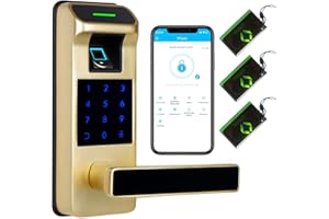 Harfo Fingerprint Door Lock, Heavy Duty Full APP Control Touchscreen Keypad Keyless Lock with Reversible Handle, Perfect for Home/Office/Bedroom Doors (Gold)