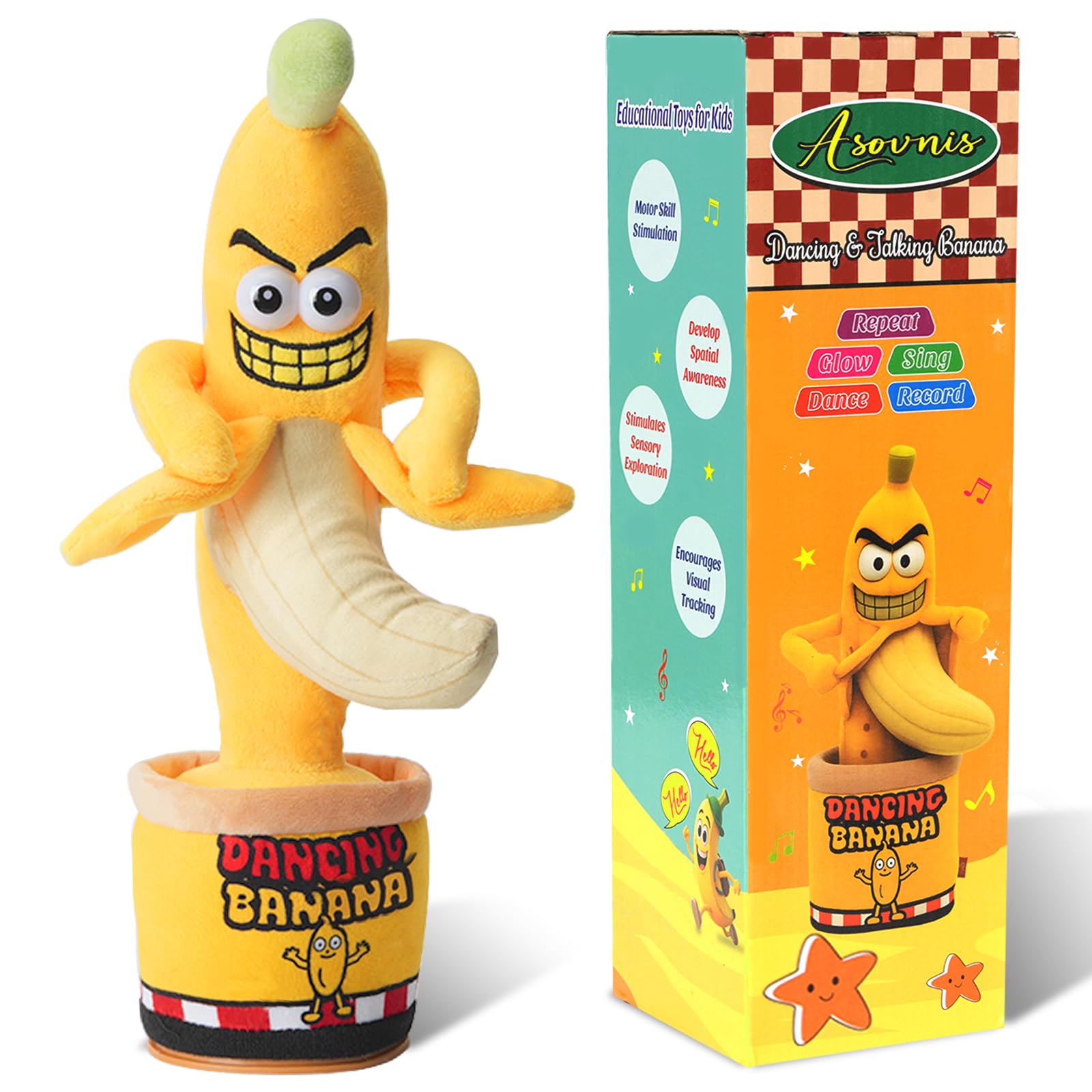 Funny Interactive Dancing Talking Banana Toy, Puppy Gifts Mimicking, Recording Repeating What You Say, Hilarious Laughs, Novelty Gag Gift for Pets Adults Friends Coworkers Office, Adjustable Volume