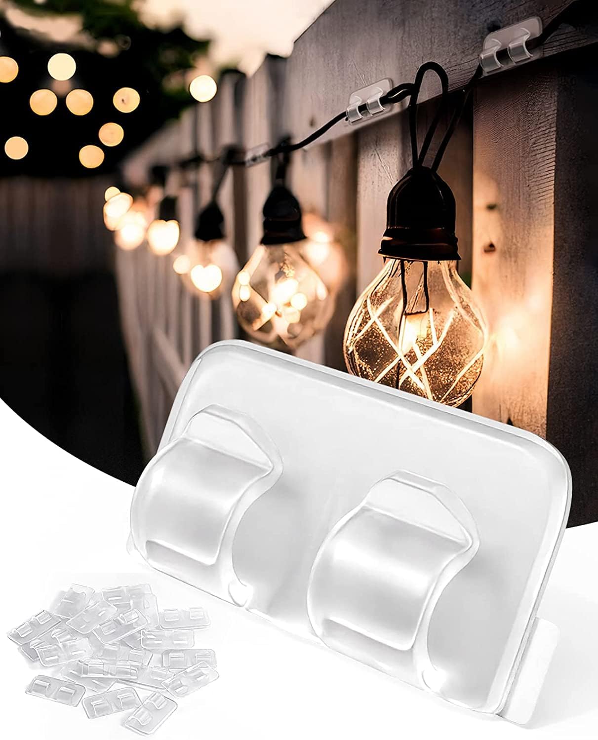 Ornament Hooks - Hooks for Outdoor String Lights Clips: 32Pcs Heavy Duty Light Hook with Waterproof Adhesive Strips - Outside Clear Cord Holders for Hanging Christmas Lighting – Outdoors Sticky Clip