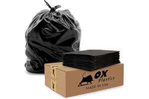Ox Plastics 60 Gallon Trash Can Liners Garbage Bags - 100 Count & 2mil Thick Extra Heavy Duty Trash Bag Strength -Large Garbage, Leak-Proof & Durable