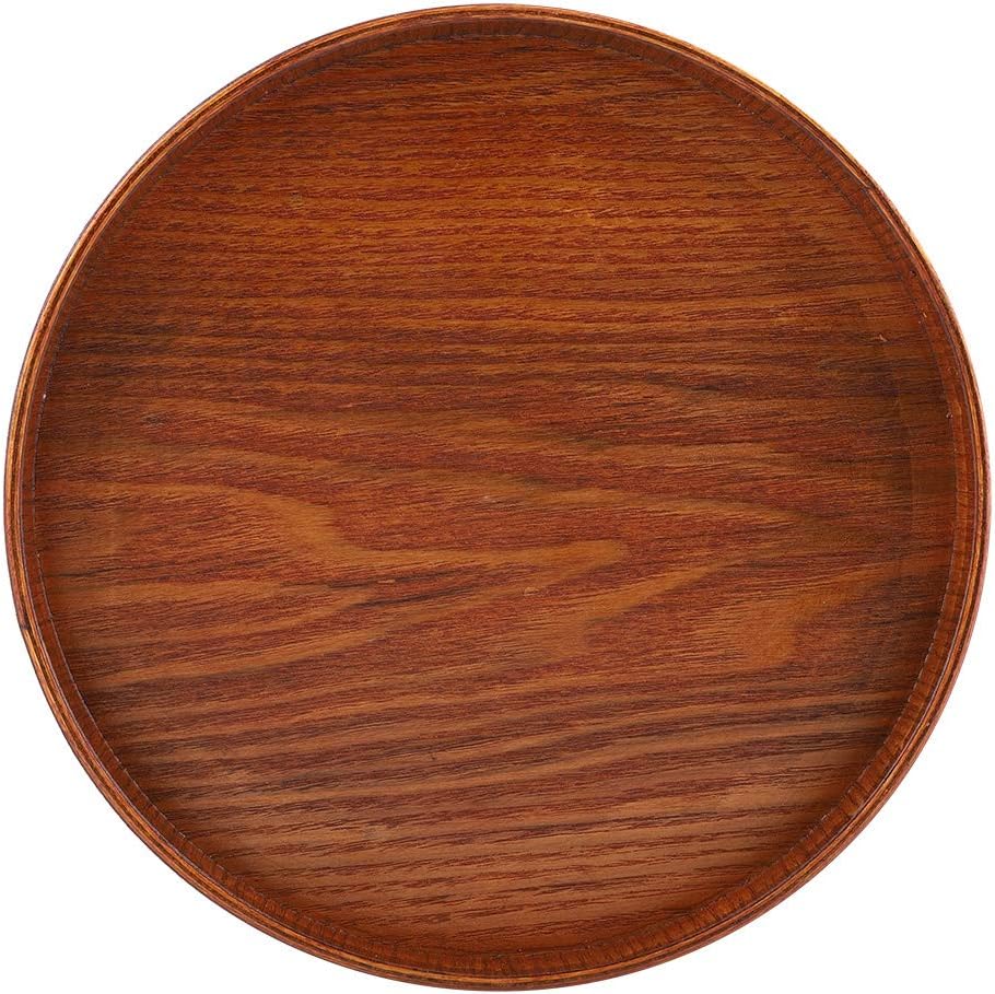 Round Natural Wood Serving Tray Tea Coffee Snack Food Meals Serving Tray Anti-Slip Brown Wooden Plate Dishes Water Drink Platter With Raised Edges(2121cm)