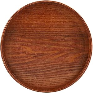 Round Natural Wood Serving Tray Tea Coffee Snack Food Meals Serving Tray Anti-Slip Brown Wooden Plate Dishes Water Drink Platter With Raised Edges(2121cm)