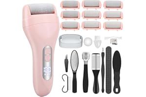 HOXIDA Electric Callus Remover for Feet - with 9pcs Larger Grinding Head, Portable Pedicure Kit Foot File Callus Remover, Rechargeable Waterproof Foot File for Foot Care Deadskin Remover LCD Display-Pink