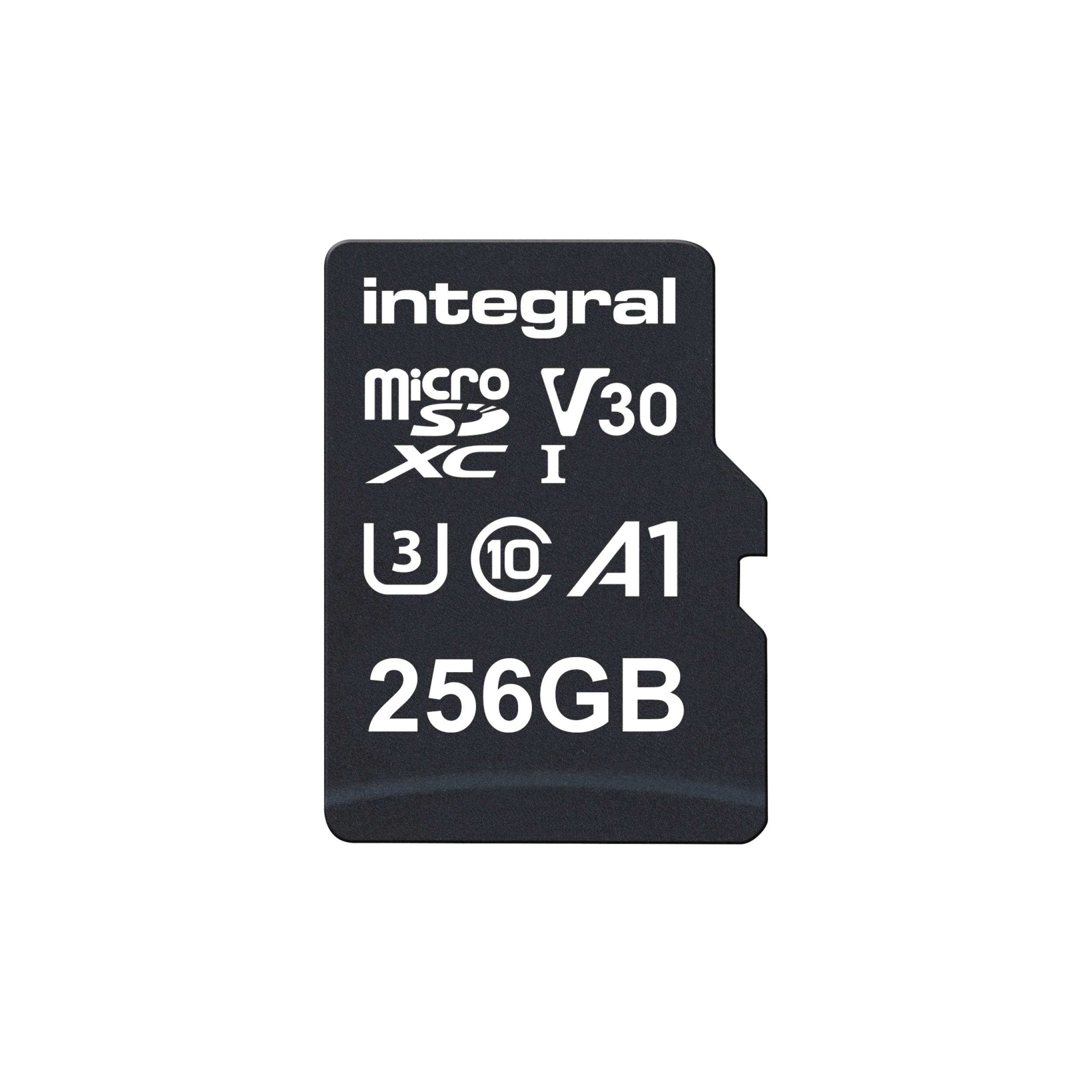Integral 256B microSD Card Premium High Speed 4K Video Memory Card - up to 100MB/s Read and 50MB/s Write, UHS-I, U3, Class 10, A1 App Performance - for smartphones, tablets, drones, game consoles