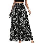 SweatyRocks Women's Wide Leg Palazzo Lounge Pants Graphic Flowy Elastic Waisted Pant Casual Loose Boho Trousers