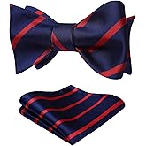 HISDERN Bow Ties for Men Striped Bowties Men's Self Tie Bowtie Handkerchief Formal Tuxedo Wedding Bowties and Pocket Square