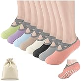Topershow Non-Slip Yoga Socks for Women with Grips & Ankle Straps, Pilates Grip Socks for Ballet, Barre, Dance