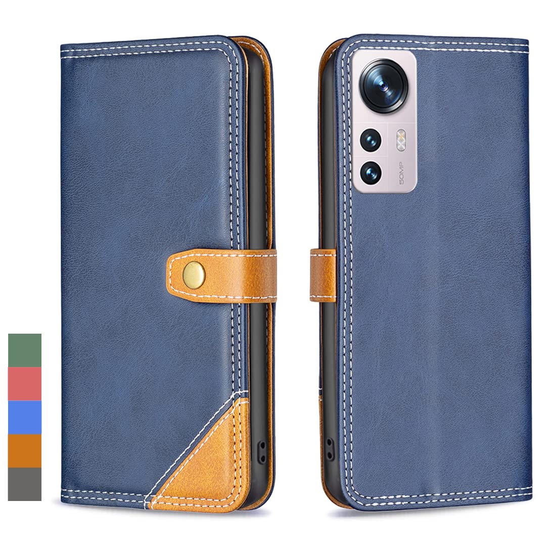 Klapber Case for Xiaomi 12 Leather Case for Xiaomi 12 Wallet Case Holster with Card Slot & Kickstand Bumper Soft TPU Silicone Shell Cover for Xiaomi 12, Blue