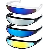 4 Pairs Futuristic Narrow Cyclops Sunglasses Robot Space Costume Color Mirrored Lens