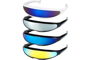 FRIENDA 4 Pairs Futuristic Narrow Cyclops Sunglasses Robot Space Costume Color Mirrored Lens