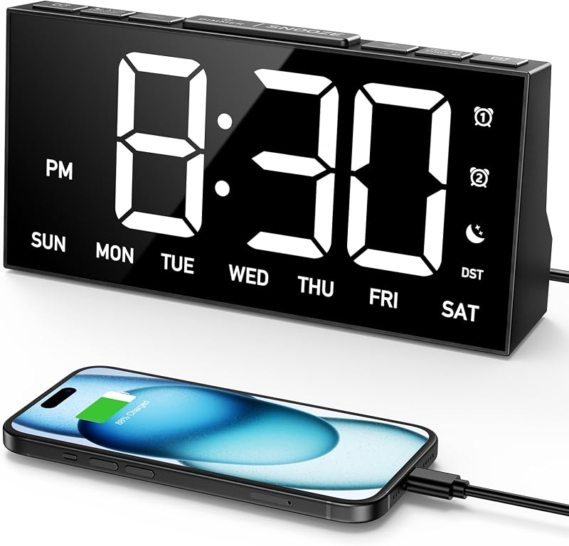 GOLOZA Digital Alarm Clock with 4 Brightness Levels Dual Alarms USB Port