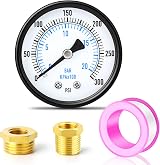 ERGAOBOY Well Pump Pressure Gauge 0-20 Bar 0-300 PSI 2 inch Dial 1/4 BSP