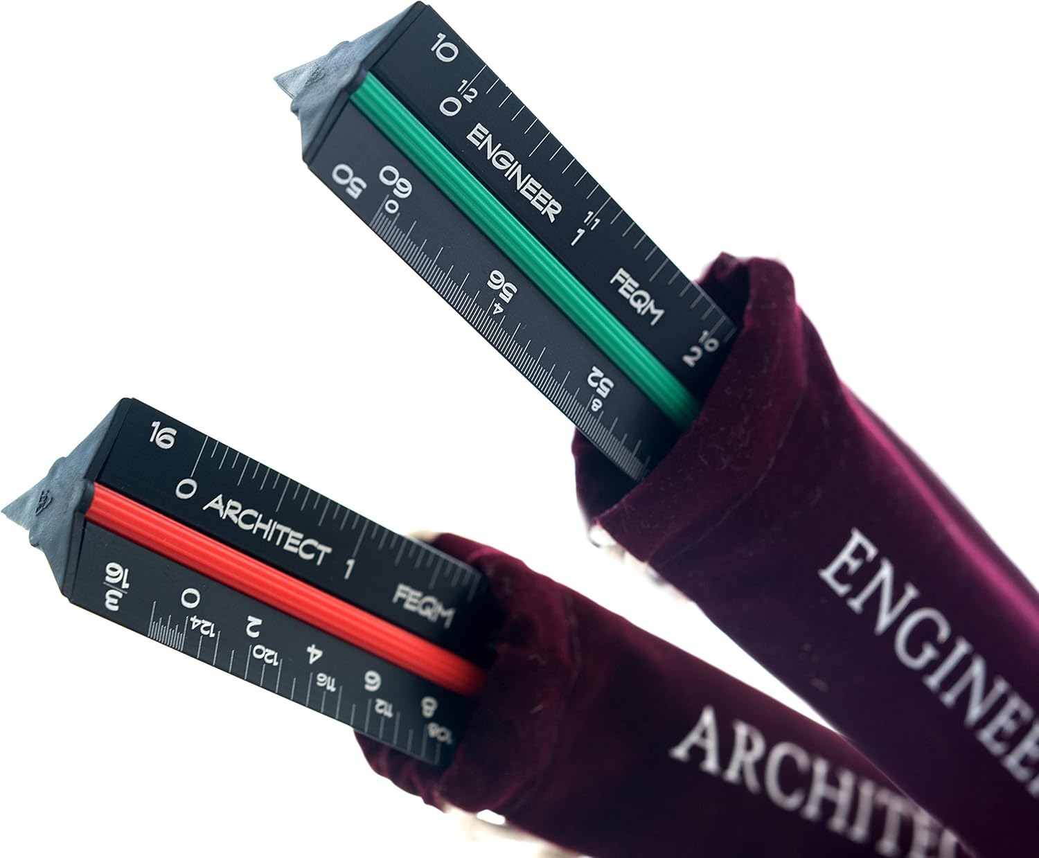 Architectural Scale Ruler (Imperial) and Engineer Scale Ruler Set - Two 12 Inch Aluminum Triangular Scale Rulers with Protective Sleeves : Office Products
