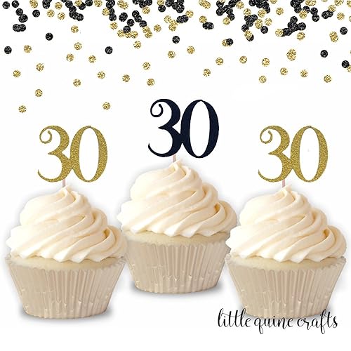 12 X 30 Cupcake Toppers Blue Glitter 30th Cake Toppers Thirtieth