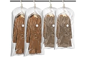 TAILI Hanging Vacuum Storage Sealer Bags Space Saver Bag for Clothing, Suits and Jackets, Closet Organizers, Travel, Set of 4 (2 Long, 2 Short), Clear