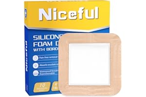 Niceful 10 Pack Silicone Foam Dressing 6" x 6" - Large Bandages for Wounds, Wound Dressing Waterproof Silicone Bandages for Bedsores, Diabetic Foot Ulcers, I-II Degree Burns