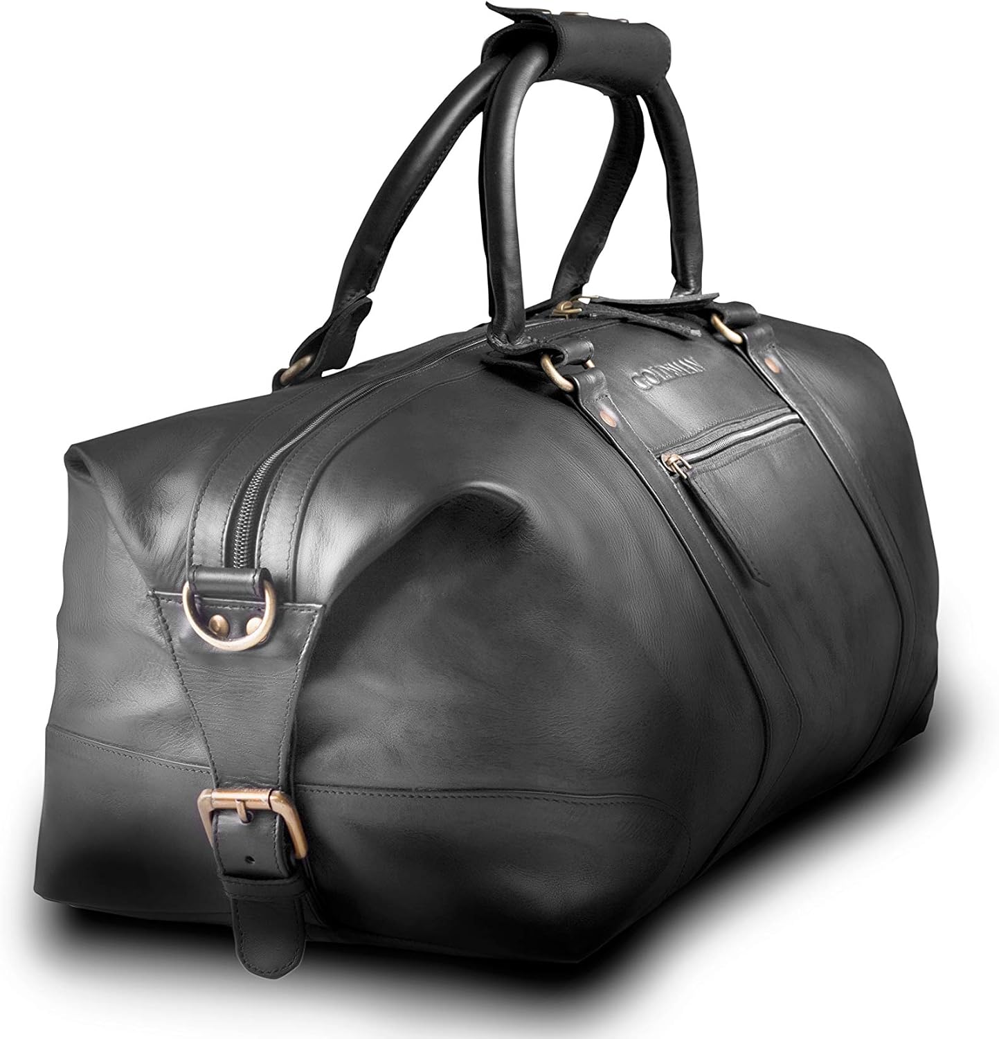 Goldsman Weekender Full Grain Leather Travel Bag Black Brown for Weekend Trips as Hand Luggage - Image 4