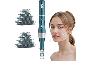 SERGAND Professional Cordless Microneedling Pen with 20 Replacement Cartridges - Adjustable Micro Needling Professional Microneedle Machine,6pcs 16pin+6pcs 36pin+6pcs 42pin+2pcs Nano-Green