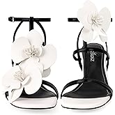 LACIKOSZ Floral High Heels Womens Strappy Sandals Wedding Bride Dressy Shoes Open Toe Ankle Strap Sandals