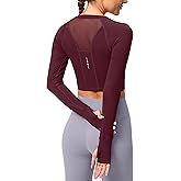 SANTINY Women's Long Sleeve Crop Workout Tops Slim Fit Gym Yoga Running Shirts for Women