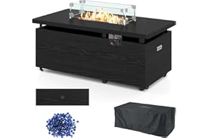 Tangkula 51 Inch Propane Fire Pit Table, 50,000 BTU Gas Fire Pit with Removable Lid, Tempered Glass Wind Guard, Tank Holder, 