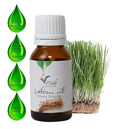 Virtual 100% Pure Vetiver Essential oil For Hair & Skin Natural Aromatherapy Undiluted Vetiver (Khus) Essential Oil 15ML