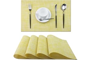 PIGCHCY Placemats Durable Table Mats Washable Vinyl Kitchen Placemats for Dining Table Set of 4 (Yellow)