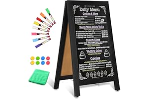 AMUSIGHT Wooden A-Frame Sign, Magnetic 40" x 20" Classic Black Chalk Board Sign Board, Double-Sided Sandwich Board Signs Outd