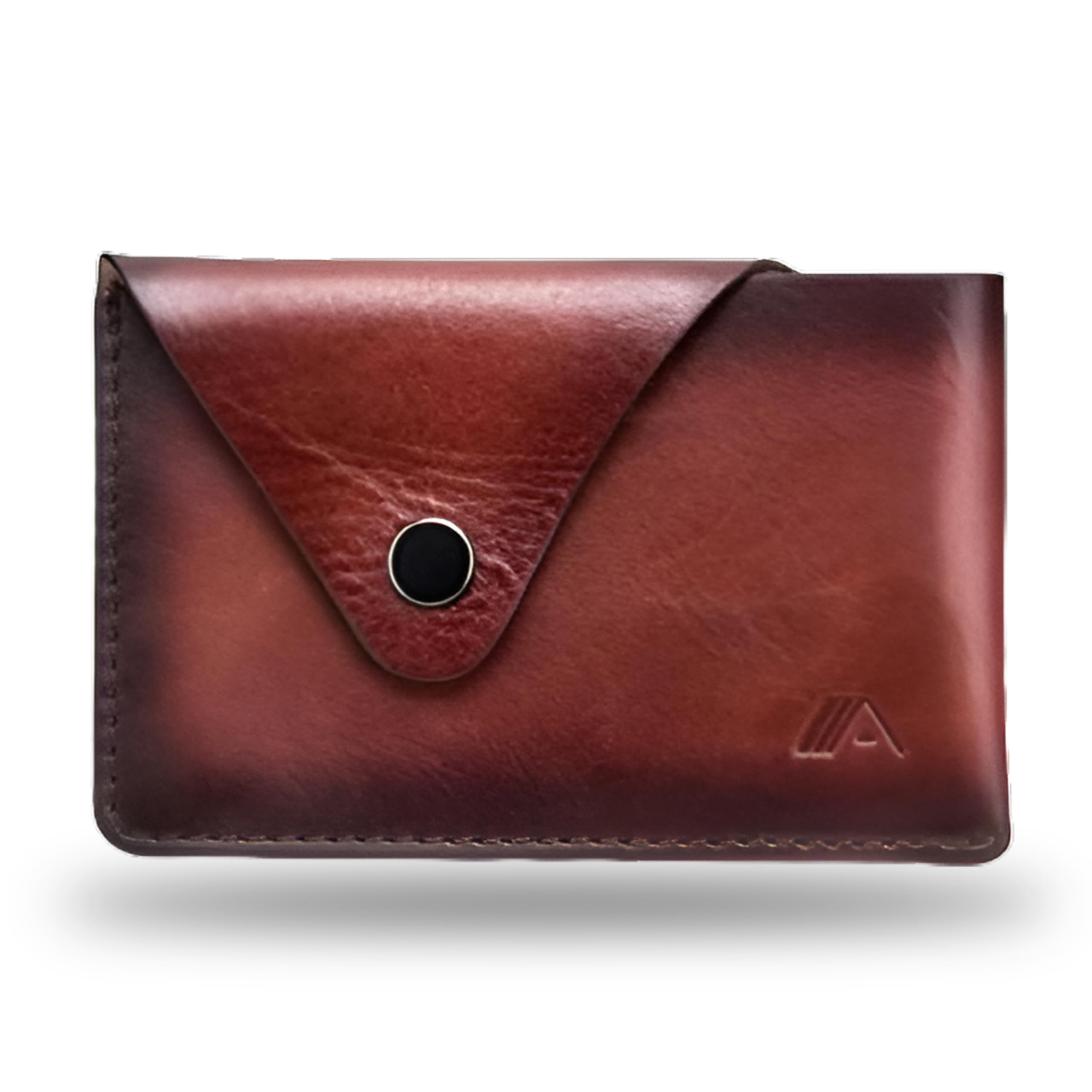A-SLIM Tsuki Business Card Holder || Minimalist Leather Wallet for Men || Slim Design Card Holder with Button Closure || Handmade Full-Grain Leather Wallets for Men UK || Tsuki (Burnished Tan)