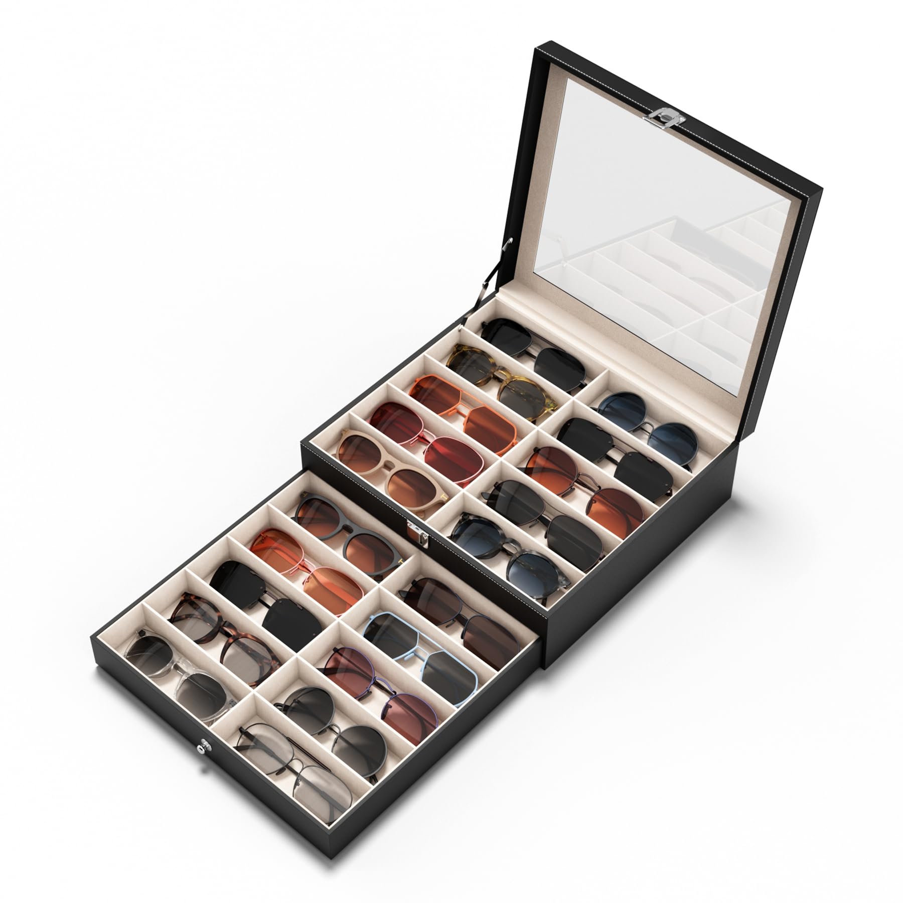 Photo 1 of **USED** NEWLOOP Sunglasses Case Storage Organizer - Sunglass Organizer See-through Display Case Multiple Pairs Glasses Holder Stand 2-layer Eyeglass Jewelry Watch Collection Box for Men with 20 Slot Black