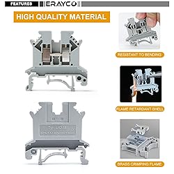 Erayco UK2.5B-GR DIN Rail Terminal Block, Screw