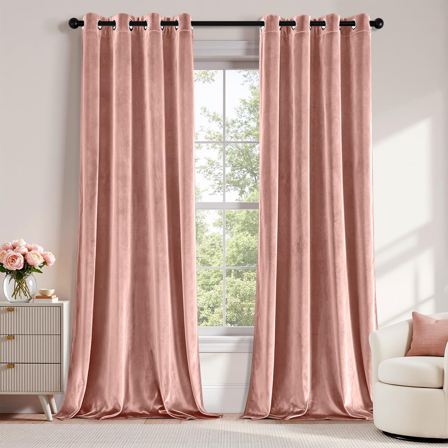 Photo 1 of **MISSING ONE**
ANRODUO Light Pink Velvet Curtains 84 Inches Long Blackout Thermal Insulated Soundproof Curtain Privacy Room Darkening Curtains Grommet Window Drapes for Bedroom Living Room Set of 2