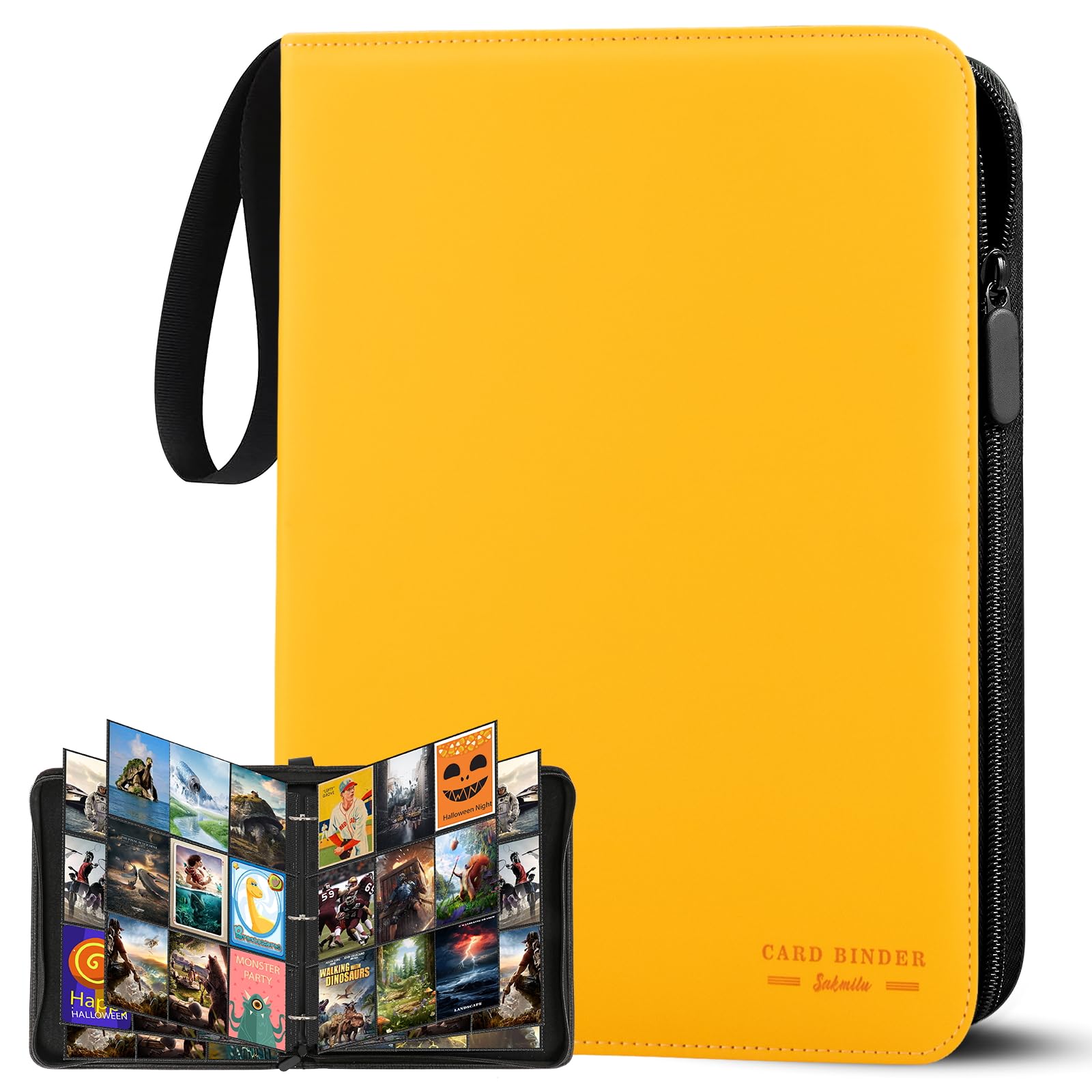 Trading Card Binder 9 Pocket,30 Pages Removable Sleeves Holds Up to 540 Card Folder,Card Album with Zippe for Collectible Games,Sports,TCG,MTG(Yellow)
