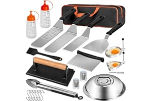 AEEKEL Blackstone Griddle Accessories Kit, 24pcs Flat Top Grill Accessories Kit for Camp Chef, Professional BBQ Grilling Accessories Set with Grill Press, Enlarged Spatula, and More Griddle Tools