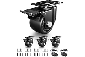 ANDUTEES 3 Inch Heavy Duty Casters Set of 4, Load 4400lbs, Locking Swivel Plate Industrial Casters with Double Ball Bearings, Low Gravity Center Castor Wheels for Furniture, Workbench, Equipment