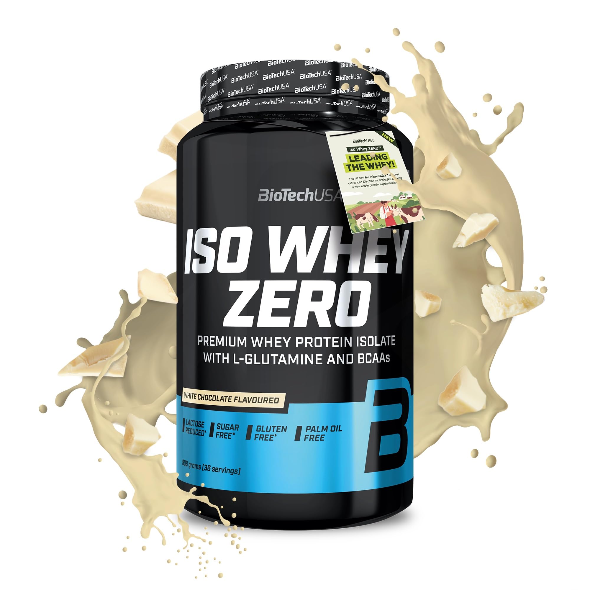 BioTechUSA Iso Whey Zero | Premium Whey Protein Isolate | Grass-Fed | Enzyme-Free | Sugar- and Gluten-Free, 908 g, White Chocolate