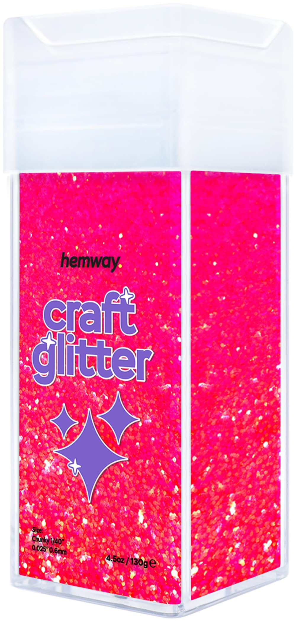Hemway Glitter Shaker Fluorescent Pink 130g Chunky, Craft Glitter Shaker for Resin & Epoxy Crafts, Christmas Art Supplies, Nail, Body, Face, Eye, Festival, Crafting, Slime, Sparkle
