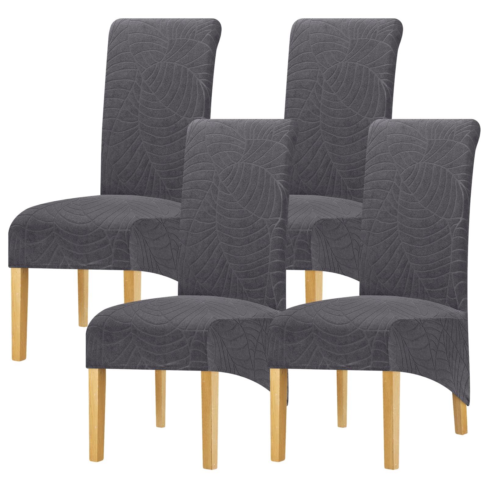 Leorate Large Size Dining Room Hotel Fleece Fabric Stretch Chair Cover Pack 2 4 Pack of 6 (1 Beige, Pack of 4) (Grey, 4PCS)