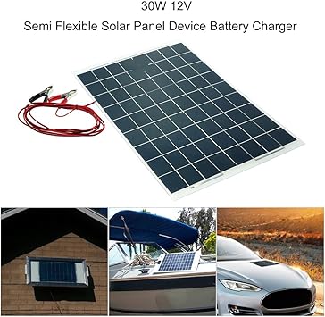Kkmoon 30w 12v Semi Flexible Solar Panel Device Battery Charger For Most Of Cars Boat Motorcycle Motorboat House Amazon Ca Automotive