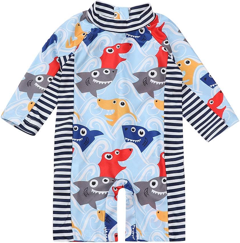 Toddler Kids Baby Boy Swimsuit Short Sleeve Bathing Suit Shark Pattern One Piece Swimwear Summer