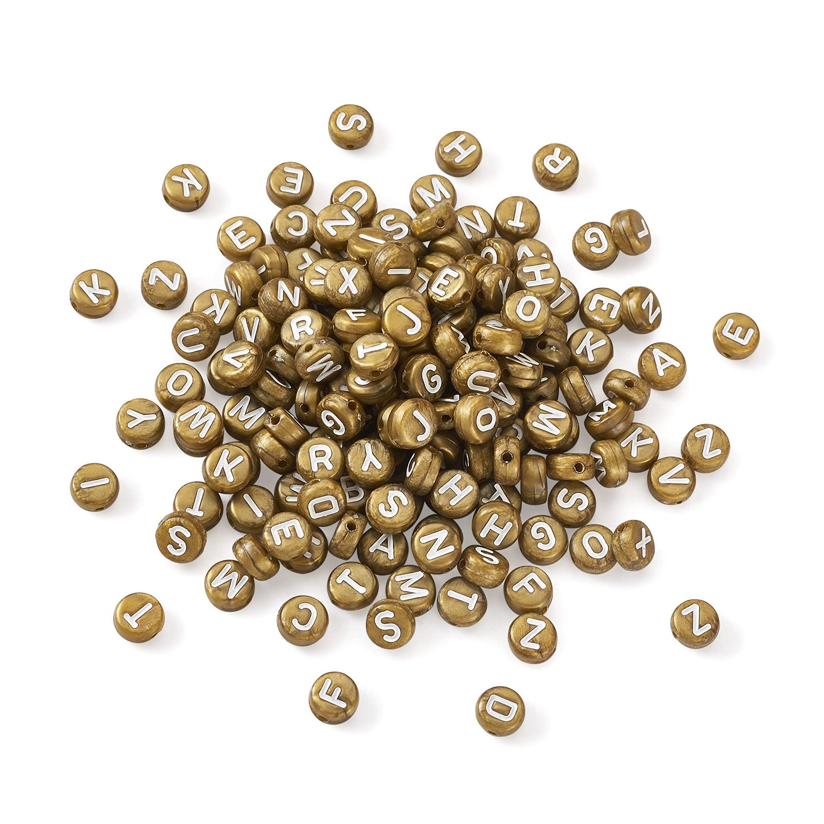 Cheriswelry 200pcs Gold Acrylic Alphabet Beads 7mm White Flat Round Disc A-Z Letter Spacer Beads Charms for Jewellery Making Hole:1mm