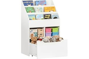 HOMCOM Kids Bookshelf Bookcase, Montessori-Inspired Multi-Shelf Rack Organizer with Moveable Drawer for Books for Reading Noo