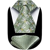 HISDERN Ties for Men Classic Animal Tie and Pocket Square Set Jacquard Woven Silk Neckties Handkerchief Wedding Party