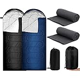 Tranqun 4 Pcs Winter Sleeping Bags for Adults with Fleece Cotton Liner, Warm Portable Waterproof Lightweight with Compression Sack for Cold Weather Camping Hiking Travel, Black and Dark Blue