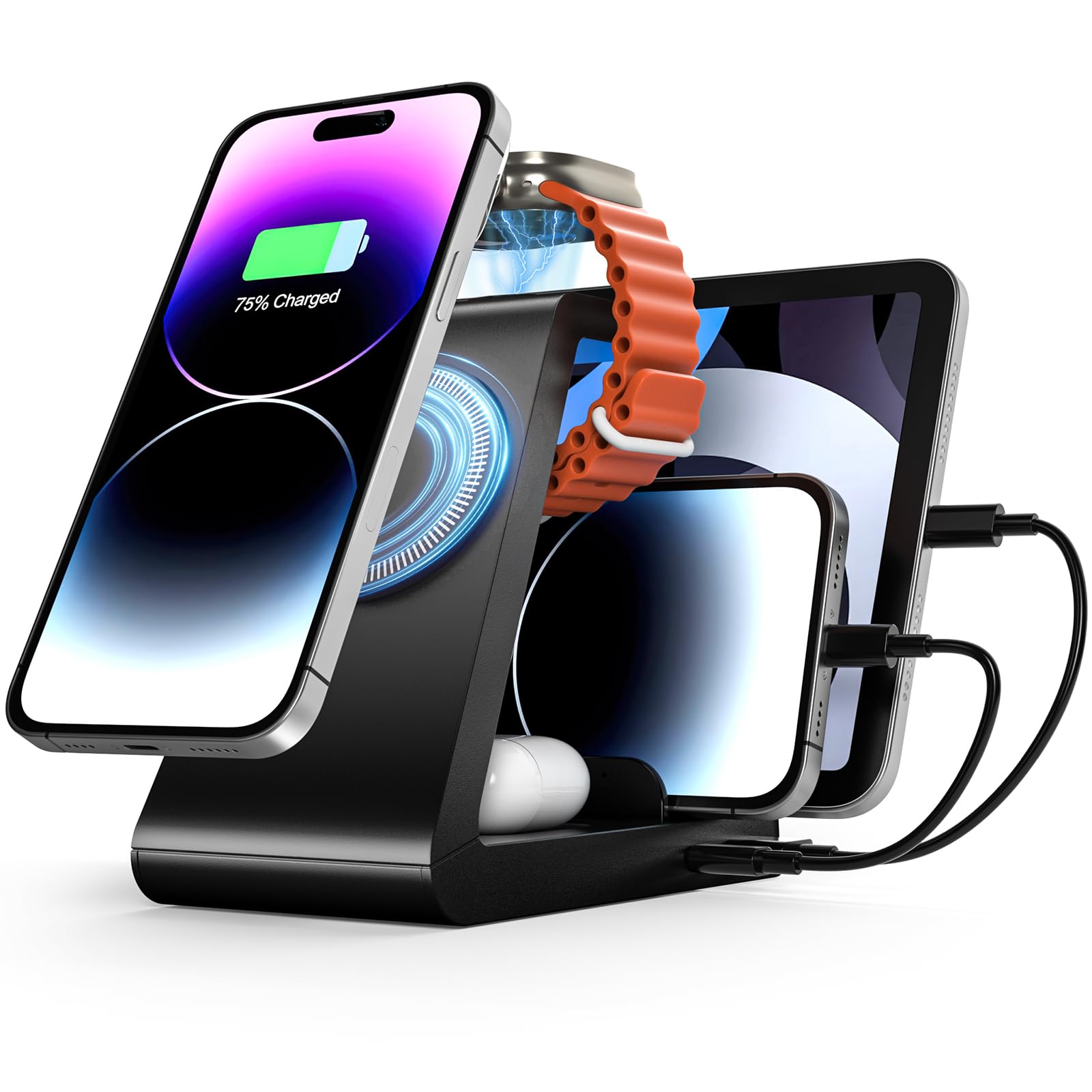 5 in 1 Magnetic Wireless Charging Station Apple 36W Mag-Safe Charger Stand Magnetic Wireless Charger for iPhone 16 15 14 13 12 Pro/Pro Max/Plus/Mini AirPods 2/3/Pro iWatch Ultra/8/7/SE/6/5/4/3/2