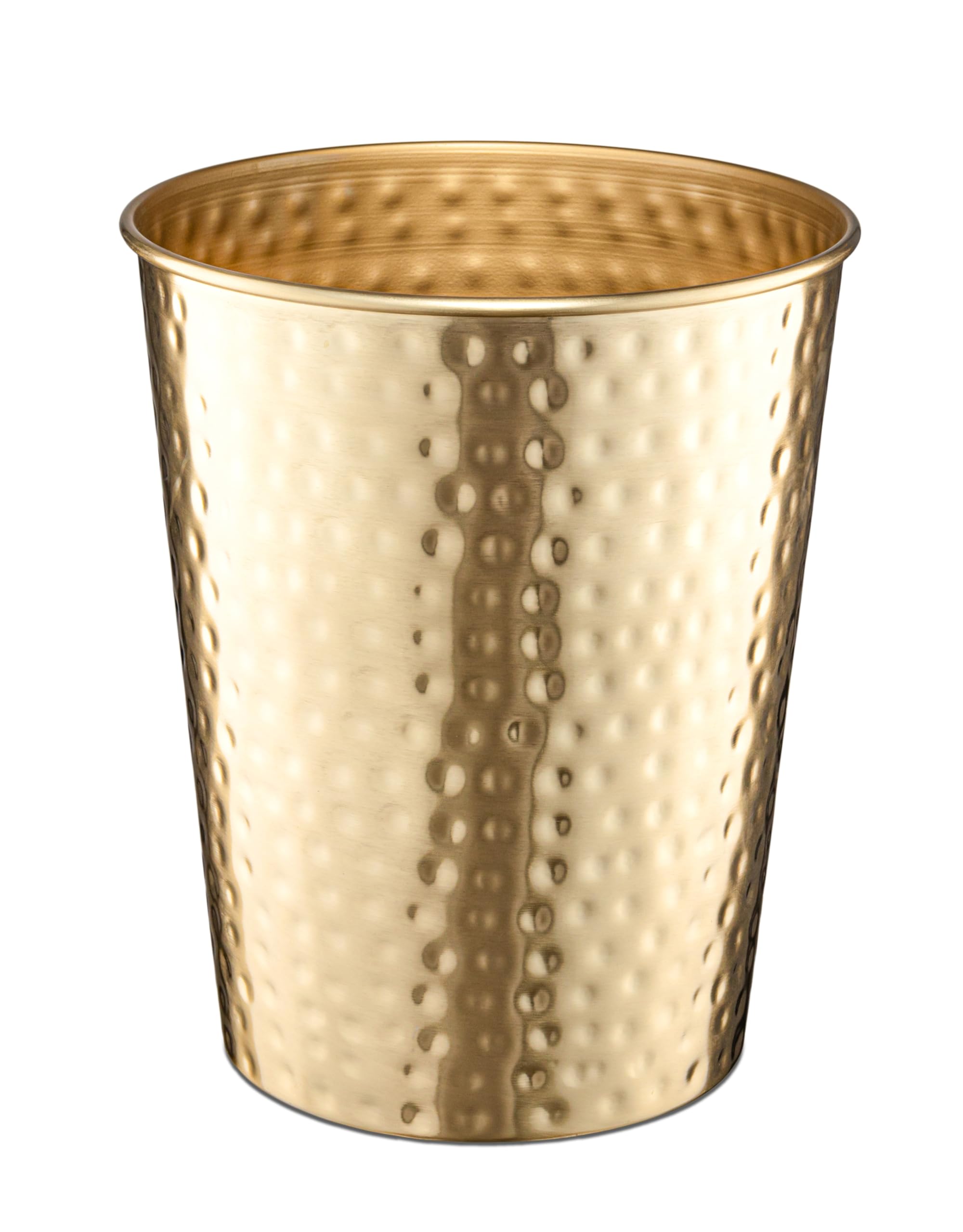 Photo 1 of Monarch Abode Metal Bathroom Trash Can – Waste Basket for Bedroom, Office Desk, & Dorm, Hand Hammered, Durable Decorative Brushed Gold Small Trash Can Bathroom Garbage Bin Wastebasket