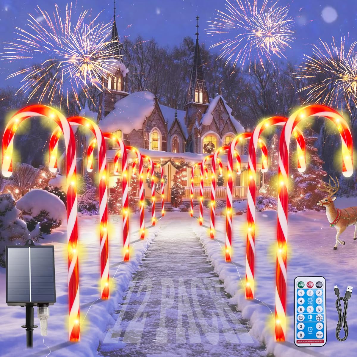 Photo 1 of YEPVIE Solar Candy Cane Lights, 12PCS Waterproof Candy Cane Christmas Outdoor Lights with 72LED, 8 Modes 1200mAh Solar Powered Outdoor Decorations Led Light for Christmas Pathway, Yard, Patio, Garden