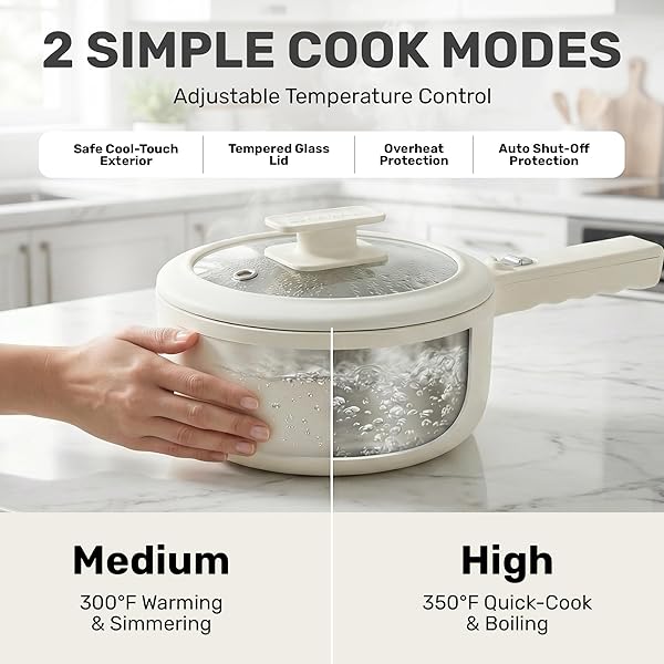 CERAMAX PRO ELECTRIC HOT POT WITH LID & STEAMER, 1.5L NON TOXIC CERAMIC COOKER SKILLET FOR RAMEN, EGGS, PASTA FOR DORMS, CAMPING, RVS, WORK, ADJUSTABLE TEMP. – NEW IMPROVED 2026 MODEL