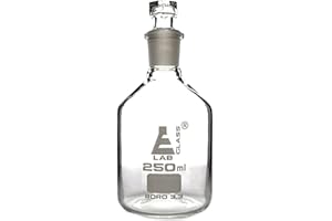 EISCO Reagent Bottle, Borosilicate Glass, Narrow Mouth with Interchangeable Hexagonal hollow glass Stopper - 250ml Labs